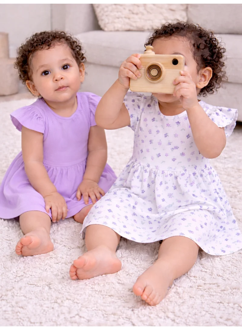 victor and jane Infant Girls 2-Pack Rib Dresses (Heart Print & Solid Lilac)